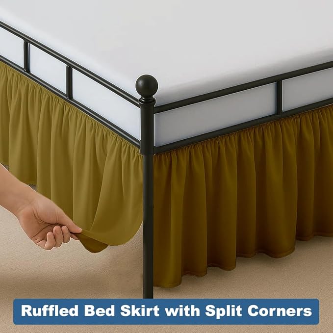 Ruffled Bed Skirt Split Corners with Platform, Tailored Fit Hotel Quality Wrinkle Free Ultra-Soft Microfiber Dust Ruffle, Upto 16 Inch Drop, Twin XL, Taupe