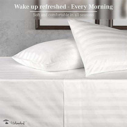 URBANHUT 800 Thread Count 100% Cotton Damask King Size Sheets, 4 Piece Striped King Size Bedsheets, Luxury Hotel Sheets Sateen Weave - Better Than Egyptian, 16" Elasticized Deep Pocket- White