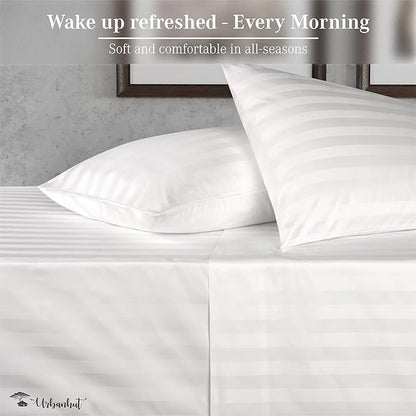 URBANHUT 800 Thread Count 100% Cotton Damask California King Size Sheets Set, 4 Piece Striped Cal King Size Bedsheets, Luxury Hotel Sheets Sateen Weave, 16" Elasticized Deep Pocket- White