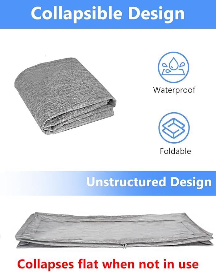 Low Profile Under Bed Storage, 3-Inch High Foldable Underbed Storage Bins with Lid & Zipper, No Structure, Super Slim Clothes Organizer for Crib Dorm Couch Low Bed, 2-Pack, Clear Top