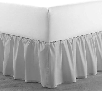 Light Grey Solid Ruffled Bed Skirt Twin XL-24 Inch Drop Split Corner, Microfiber Bedskirt with Platform Three Sided Coverage