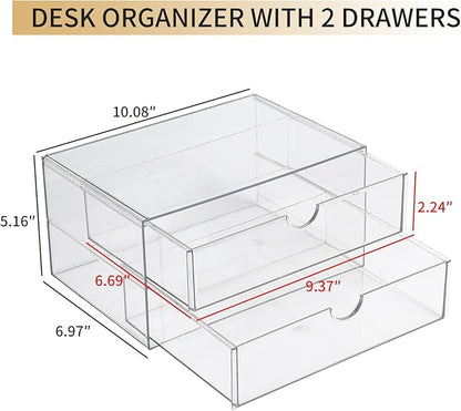 Stackable Storage Drawers, Plastic Storage Bins for Home Office, Bathroom, Kitchen, Pantry, Clear Desk Organizer for Accessories, Marker, Pencils, Books, Art Crafts, Makeup (6 Drawers)