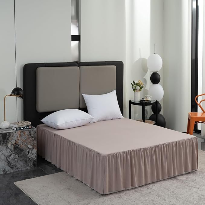 Bed Skirt Full Size Ruffled Bed Skirt with Split Corners, 14 Inch Drop Dust Ruffle Bed Skirts with Platform, Khaki