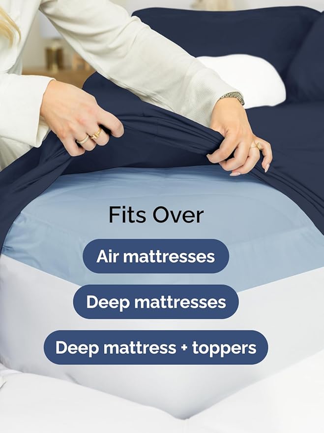 Extra Deep Full Sheet Set - 6 Piece Breathable & Cooling Sheets - Hotel Luxury Bed Sheets Set - Easy & Secure Fit - Soft, Wrinkle Free & Comfy Sheets Set - Navy Blue Sheet Set with Extra Deep Pockets
