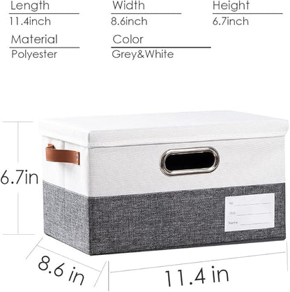 PRANDOM Storage Boxes with Lids [3-Pack] Linen Fabric Foldable Storage Bins Organizer Containers Baskets Cube with Cover for Closet Office Nursery Grey&White（11.4X8.6X6.7