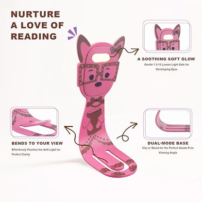 Rechargeable Book Light for Kids at Night – Portable Clip-On LED Light with Dimmable Brightness Ideal for Kids & Adults, Bedtime & Travel–Eye-Caring, Flexible, Gift for Book Lovers,Pink