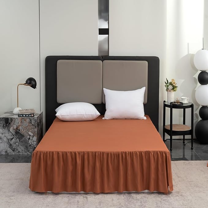 Bed Skirt King Size Ruffled Bed Skirt with Split Corners, 18 Inch Drop Dust Ruffle Bed Skirts with Platform, Terracotta