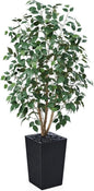 5ft Artificial Ficus Tree,Tall Faux Tree with Silk Leaves & Real Wood Trunk,UV Resistant Potted Fake Plant with Pebbles & Planter-Indoor Outdoor Floor Plant for Home,Living Room,VN129