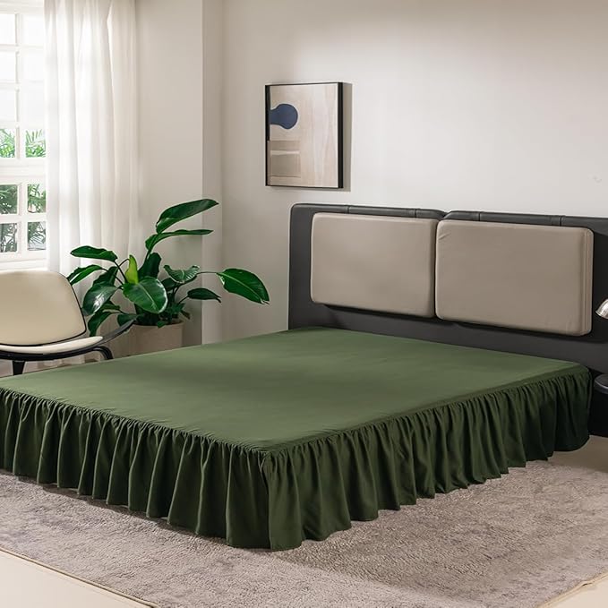 Green Bed Skirt King Size Ruffled Bed Skirt with Split Corners, King Bed Skirt 16 Inch Drop, King Size Bed Skirt Green for Ruffled Bed Skirt with Split Corners, Bed Skirt King Size