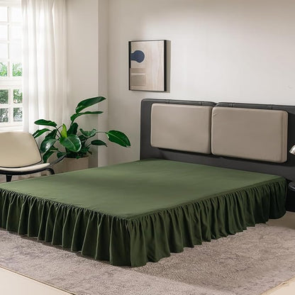 TSUTOMI Bed Skirt Queen Size Ruffled Bed Skirt with Split Corners, 14 Inch Drop Dust Ruffle Bed Skirts with Platform, Gathered Style, 100% Microfiber, Green