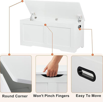 Timberer 39.4" Storage Chest, Wooden Storage Bench, Lift Top Toy Chest with 2 Safety Hinges, Large Toy Box, Entryway Bench for Living Room, Bedroom, White