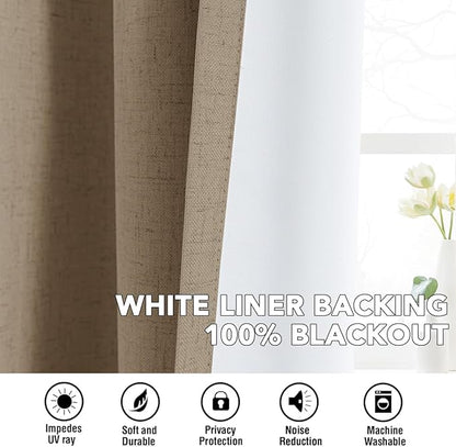 H.VERSAILTEX Linen Curtains 100% Blackout Curtains for Bedroom 102 inch Long Full Light Blocking Nature Linen Blended Window Curtains for Living Room Nickel Grommet (2 Panels, Heathered Macchiato)