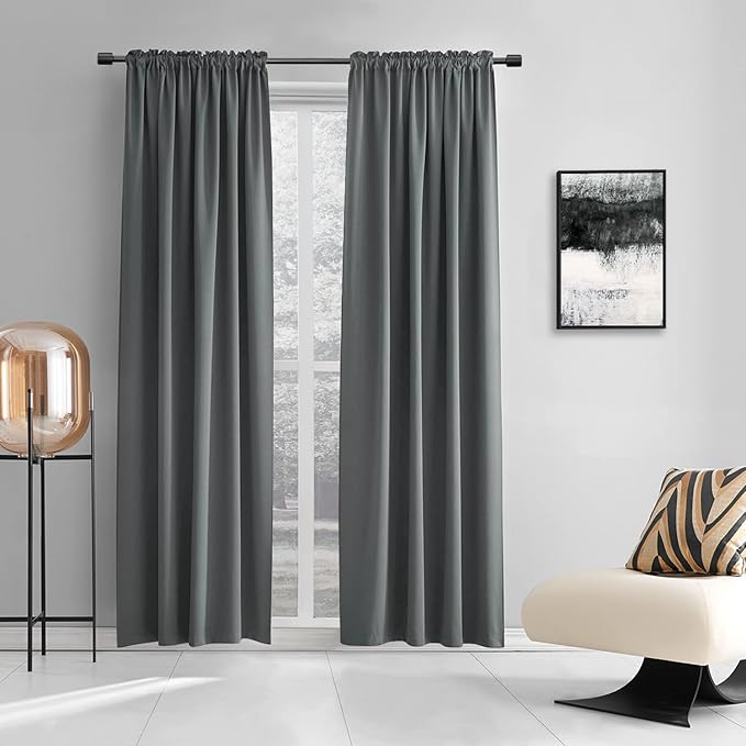 DONREN Bedroom Blackout Curtains Panels - Energy Saving Thermal Insulated Solid Rod Pocket Blackout Draperies for Patio (1 Pair, 60 inches by 108 Inch Length,Medium Grey)