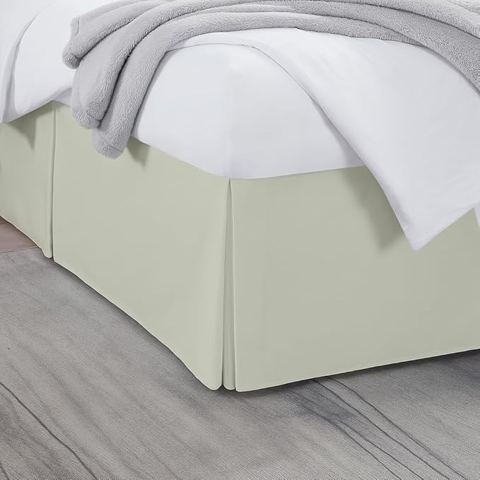 Twin Bed Skirt, Luxury 21 Inch Drop Ivory Pleated Bed Skirt, Double Brushed Microfiber, Box Pleat Design, Wrinkle & Fade Resistant, Easy Fit Tailored Bedskirt for Twin Size Beds