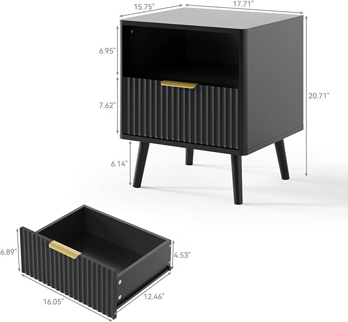 LYNSOM Fluted Dresser and Nightstand Sets 3 Piece, 8-Drawers Dresser and 1-Drawer Nightstands Set of 2, Wood Bedroom Furniture Set for Home, Bedroom, Hallway, Black