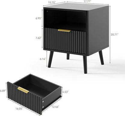 LYNSOM Fluted Dresser and Nightstand Sets 3 Piece, 8-Drawers Dresser and 1-Drawer Nightstands Set of 2, Wood Bedroom Furniture Set for Home, Bedroom, Hallway, Black