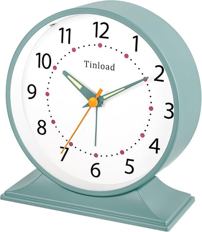 4.5" Antique Retro Analog Alarm Clock, Small Silent Bedside Desk Clock with Manual Light, Battery Operated, Snooze, for Living Room, Bedroom, Bedside, Desk(Green)