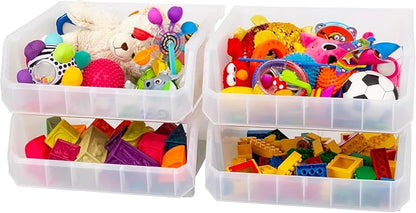 Plastic Containers for Organizing and Storage Bins for Closet, Kitchen, Office, Garage or Pantry Organization, Stackable Bins, Extra Large (14.8" x 16.5" x 7"), 4-Pack, Clear