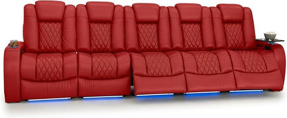 Seatcraft Diamante Zero-Gravity CoolZero Italian Leather Home Theater Seating, Power Headrest, Power Recline, Row of 5 Sofa, Red