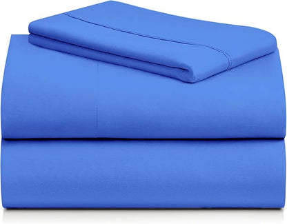 LuxClub 3 PC Twin Sheet Set, Deep Pockets Wrinkle Free Cooling Bed Sheets Hotel Bedding for Women, Men, Kids & Teens, Includes 1 Fitted Sheet, 1 Flat Sheet and 1 Pillowcase-Silky Soft Marine Blue