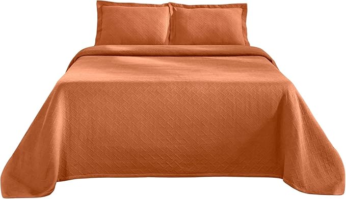 Superior 100% Cotton Basket Weave Bedspread with Shams, All-Season Premium Cotton Matelasse Jacquard Bedding, Quilted-Look Geometric Basket, Twin, Mandarin