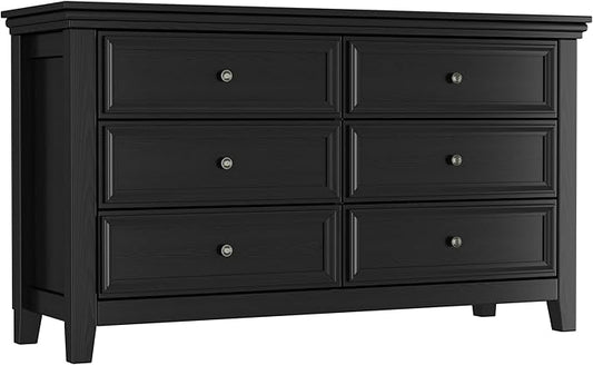Black Dresser for Bedroom 6 Drawers Dresser - 47.2" Wide 6 Chest of Drawers Storage Double Cabinet as Bedfoot Organizer & Wardrobe Cabinet