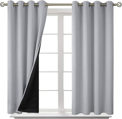 BGment Short 100% Blackout Curtains for Bedroom, Thermal Insulated Energy Efficiency Noise Reducing Grommet Curtains 54 Inch Length with Liner for Small Window 2 Panels Each 52 Inch Wide, Light Grey