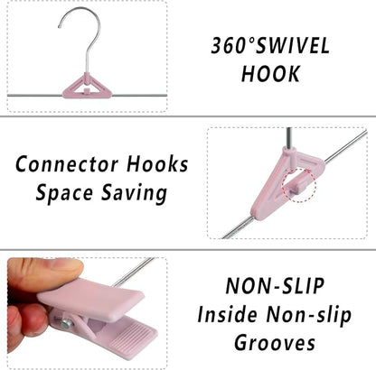 Skirt Hangers 30 Pack – NORTHERN BROTHERS Pink Pant Shorts Plastic Hangers with Clips for Women, Kids – Space Saving, Non Slip, Adjustable, Stackable