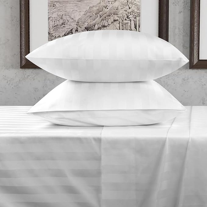 URBANHUT 800 Thread Count 100% Cotton Damask Queen Size Sheets, 4 Piece Striped Queen Size Bedsheets, Luxury Hotel Sheets Sateen Weave - Better Than Egyptian, 16" Elasticized Deep Pocket- White