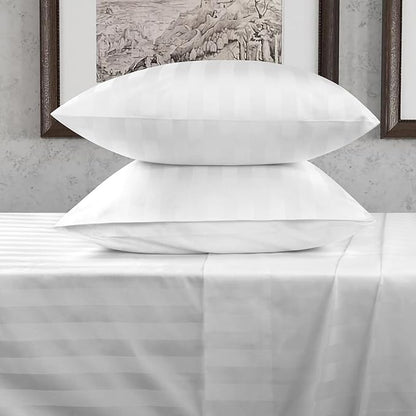 URBANHUT 800 Thread Count 100% Cotton Damask Full Size Sheets, 4 Piece Striped Full Size Bedsheets, Luxury Hotel Sheets Sateen Weave - Better Than Egyptian, 16" Elasticized Deep Pocket- White