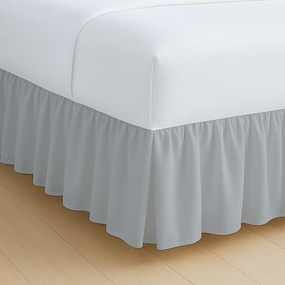 Rajlinen Ruffled Bed Skirt Twin XL, 24 Inch Drop Dust Ruffle with Split Corners, 100% Microfiber Bedskirt with Platform, Three-Sided Coverage Ruffled Gathering Design, Light Grey