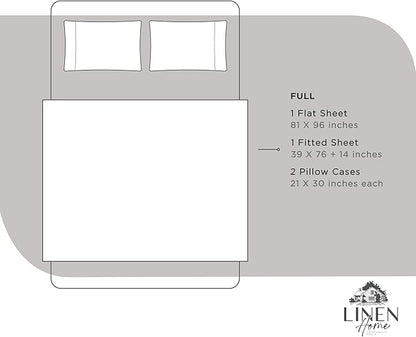 Linen Home 100% Cotton Percale Sheets Full Size, Silver, Deep Pocket, 4 Pieces Set - 1 Flat, 1 Deep Pocket Fitted Sheet and 2 Pillowcases, Crisp Cool and Strong Bed Linen