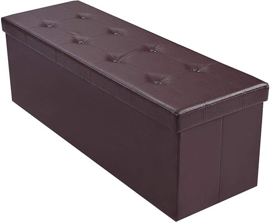 Giantex 45" Folding Storage Ottoman Bench, Storage Chest to Support 660lbs, 165L Storage Trunk Footrest Padded Seat Coffee Table for Bedroom Hallway, Faux Leather, Brown