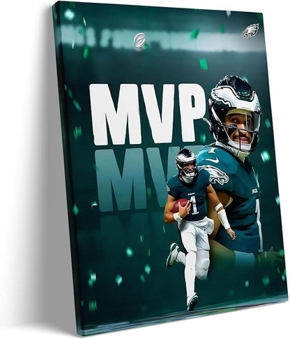 B.B.F MAKE 2025 Super Canvas Bowl Wall Art Champions MVP Hurts Canvas Wall Decor Eagles Poster Print Philadelphia Sports Star Picture Gift Modern Bedroom Living Room Home Decoration, Framed 11x14inch