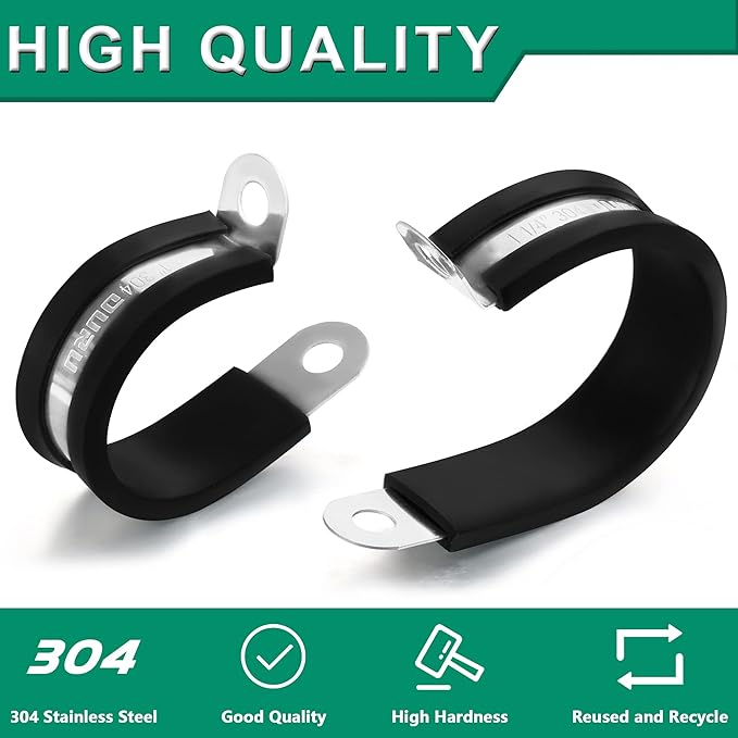 30PCS Cable Clamps Assortment Kit,7 Sizes—1/8" 3/16" 1/4" 5/16" 3/8" 1/2" 3/4" Stainless Steel Rubber Coated Cushioned Insulated Cable Clamp,Automotive Wire Pipe Clamps