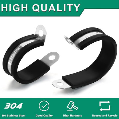 56PCS Cable Clamps Assortment Kit,6 Sizes—1/4" 5/16" 3/8" 1/2" 5/8" 3/4" Stainless Steel Rubber Coated Cushioned Insulated Cable Clamp,Automotive Cable Wire Clamps,Pipe Clamps,Metal Clamp
