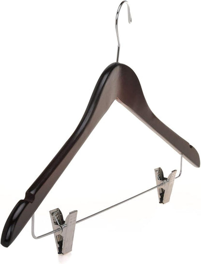 Quality Wooden Skirt Hangers with Clips 80-Pack Mahogany Pants Hangers with Adjustable Chrome Metal Clips, Swivel Hook, Coat, Jacket, Blouse Suit Hangers (Mahogany, 80)
