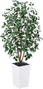 5ft Artificial Ficus Tree,Tall Faux Tree with Pebbles & Planter UV Resistant Potted Fake Plant with Silk Leaves & Real Wood Trunk,Indoor Outdoor Floor Plant for Home,Living Room,VN129