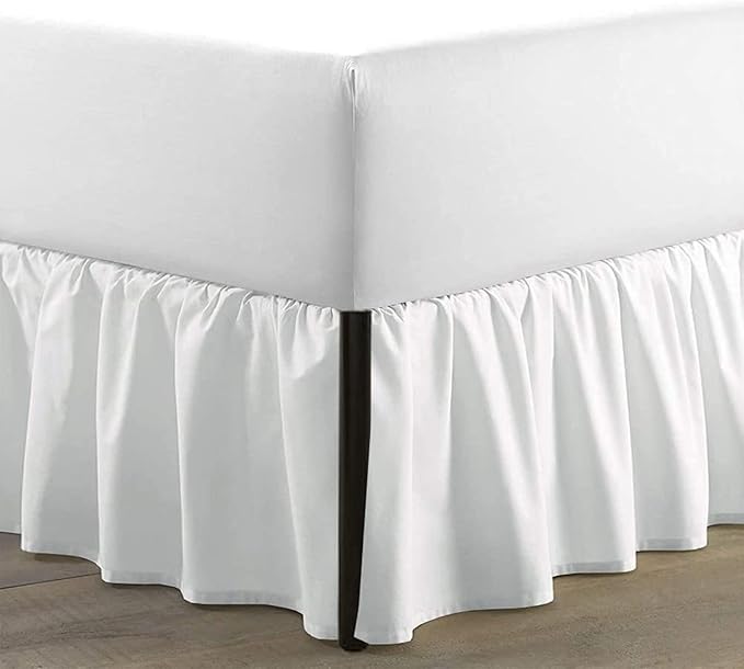SKY BEDDINGS - Queen Size Ruffled Bed Skirt with Split Corners - 12 Inch Drop Dust Ruffle Bed Skirt with Platform Three Sided Coverage - 100% Microfiber, White