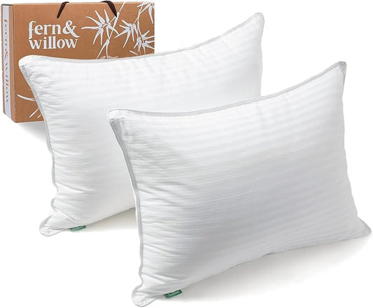 Fern and Willow Premium King Size Bed Pillows - Set of 2, 36"x20" - Luxurious Ultra-Soft Cooling Pillow - Hotel Quality, Down Alternative Fill, Medium Firm Support for Side, Back & Stomach Sleepers