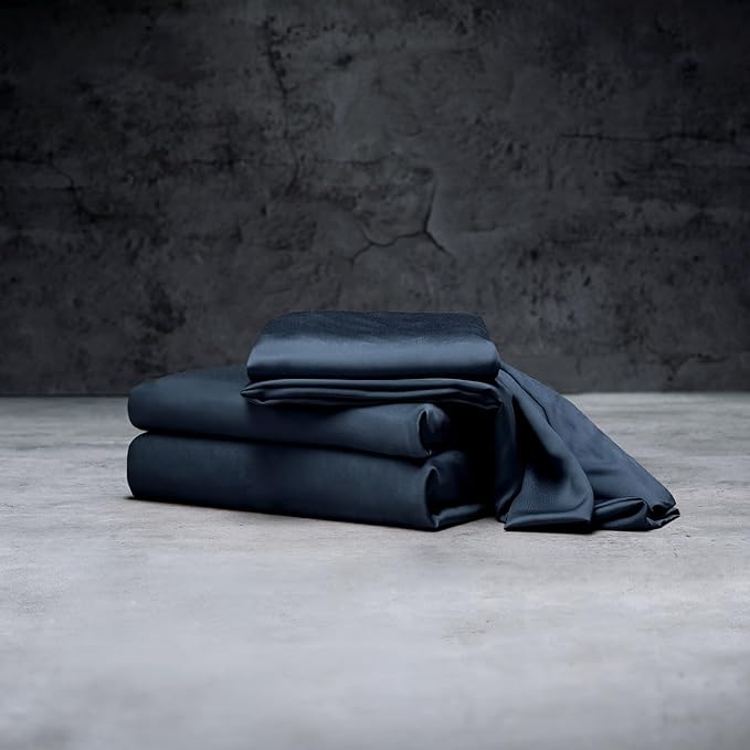 LUXOME Luxury Sheet Set | 100% Rayon (Viscose) from Bamboo | Split King - Navy | Deep Pockets | 5-Piece Set (2 Fitted, Flat, 2 Pillowcases)