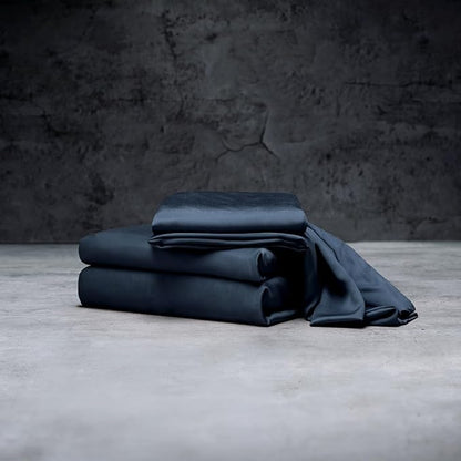LUXOME Luxury Sheet Set | 100% Rayon (Viscose) from Bamboo | Split King - Navy | Deep Pockets | 5-Piece Set (2 Fitted, Flat, 2 Pillowcases)