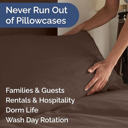 Queen Pillow Cases Set of 6 - Ultra Soft Hotel Quality Pillowcase Covers - Comfy & Wrinkle Free - Shrink, Stain and Fade Resistant - Easy-Care, Machine Washable Pillow Protectors - 6 Pcs Set - Brown