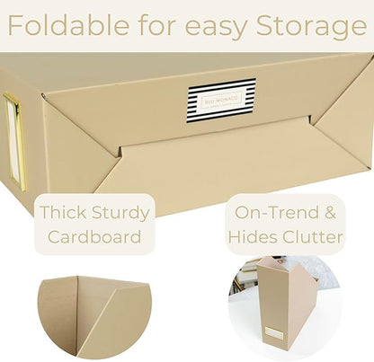 BLU MONACO | Set of 6 Foldable Taupe Magazine File Holders with Label Holders | Vertical File Organizer & File Storage Boxes for Desk, Shelves & Home Office