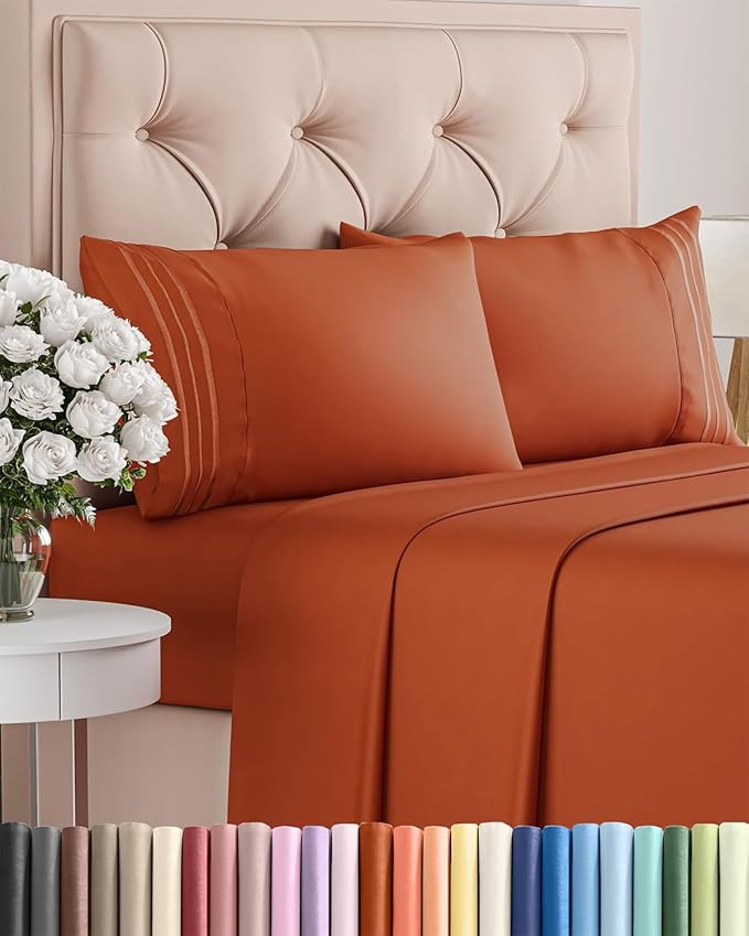 Queen Size 4 Piece Sheet Set - Comfy Breathable & Cooling Bed Sheets Set - Hotel Luxury Bedding for Women, Men, Kids, Teens, Boys & Girls - Deep Pockets, Soft and Wrinkle Free - Oeko-Tex - Terracotta