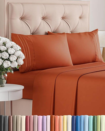 Queen Size 4 Piece Sheet Set - Comfy Breathable & Cooling Bed Sheets Set - Hotel Luxury Bedding for Women, Men, Kids, Teens, Boys & Girls - Deep Pockets, Soft and Wrinkle Free - Oeko-Tex - Terracotta