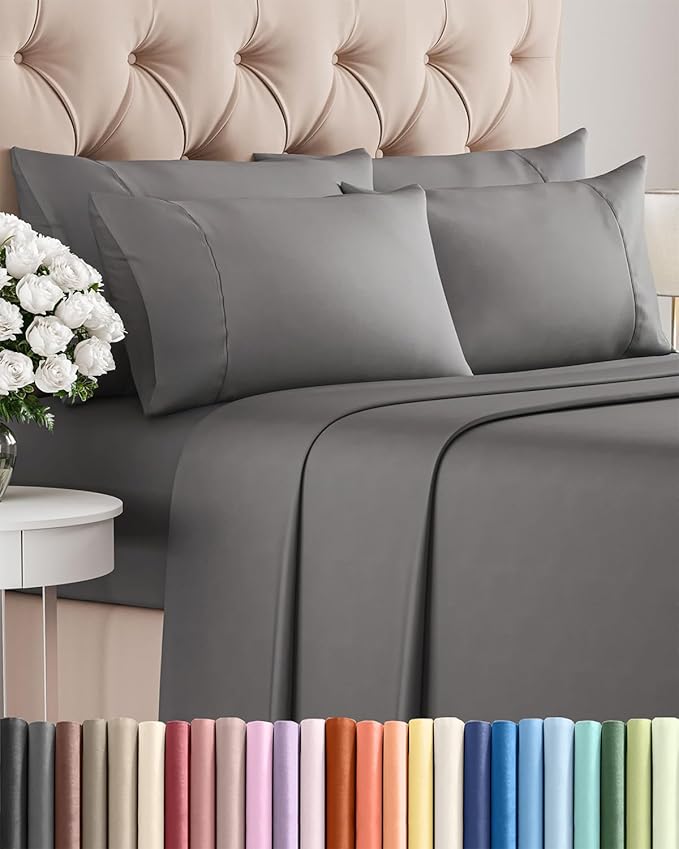 King 6 Piece Sheet Set - Cooling and Breathable Bed Sheets - Hotel Luxury Bed Sheets for Women, Men, Kids & Teens - Bedding with Deep Pockets & Easy Fit - Soft and Wrinkle Free - King Dark Grey Sheets
