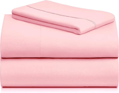 LuxClub 3 PC Twin Sheet Set, Deep Pockets Wrinkle Free Cooling Bed Sheets Hotel Bedding for Women, Men, Kids & Teens, Includes 1 Fitted Sheet, 1 Flat Sheet and 1 Pillowcase-Silky Soft Baby Pink