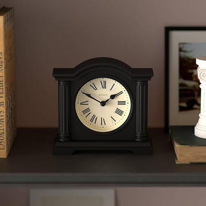 JONES CLOCKS® Kensington Mantel Clock | Classic Arch top Clock | Black | Stylish & Contemporary | Ideal for Desk, Mantelpiece, Bookshelf or Bedside