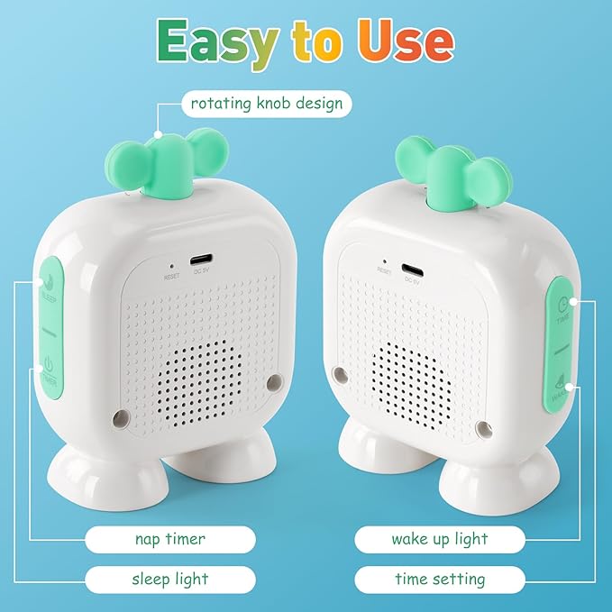 Kids Alarm Clock Ok to Wake with Green Light Red Light, Nap Timer, Robot Toddler Sleep Training Clock for Children (Green)
